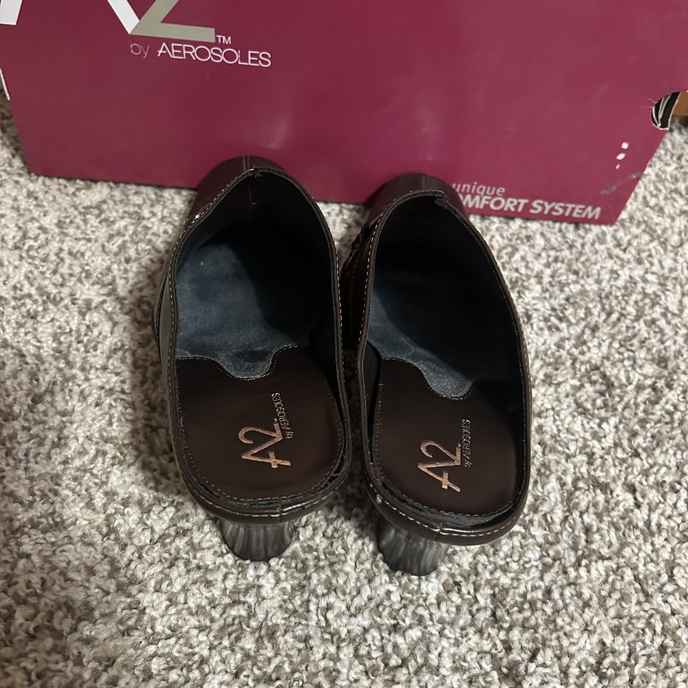 A2 by Aerosoles Womens Heels Snapezoid Brown Leather Mule Slip On Square Toe 8.5 - Picture 8 of 10